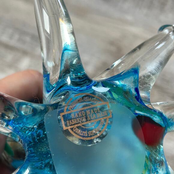 Hand Blown Glass Octopus Sculpture Blue Clear Art Glass Figurine 7.5” - Picture 2 of 7